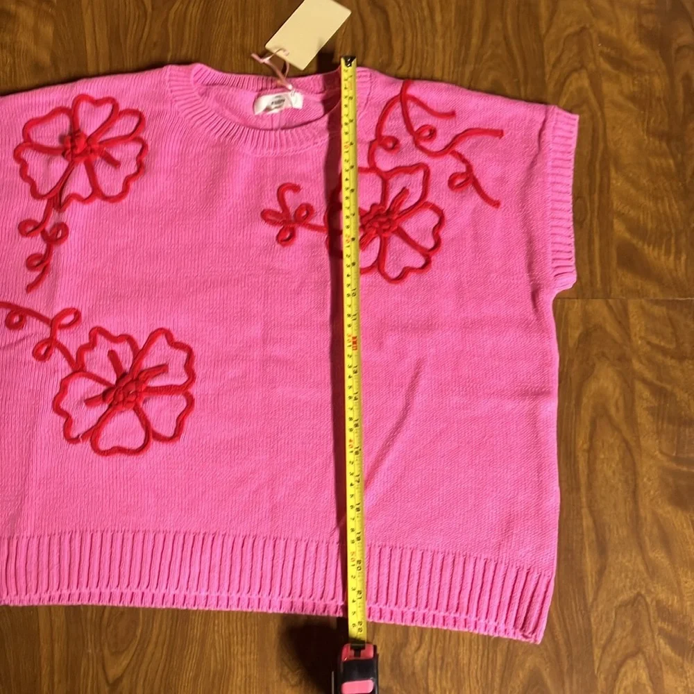 NWT Entro Pink and Red Floral Women's Sweater Short Sleeve Large Super Cute! - Picture 13 of 16